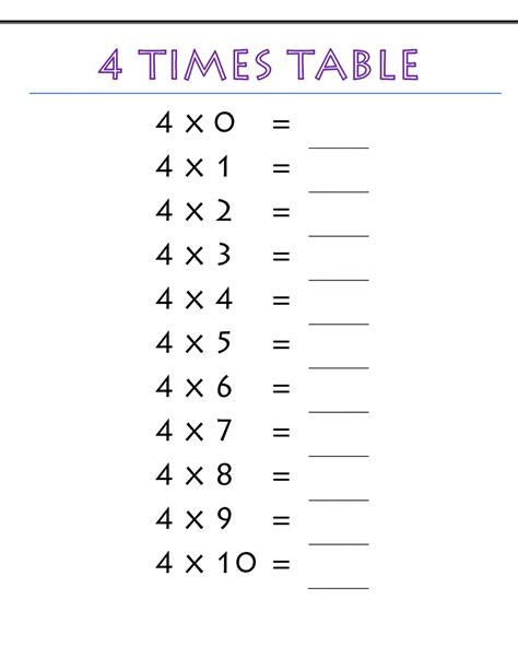 Image result for 4 Times Table Worksheets Printable