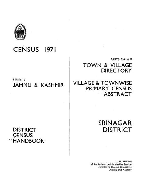 India - District Census Handbook, Srinagar, Parts X-A & B, Series-8 ...