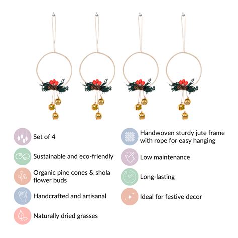 Set Of 4 Handcrafted Christmas Wreath Ornaments Online - Premium Wall ...