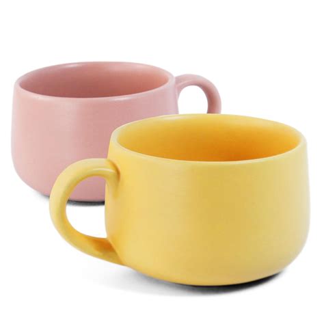 Buy Koralkari Large Ceramic Mugs, Aamras Yellow & Flamingo Pink, 2Pcs ...