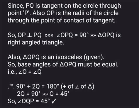 PQ is a tangent to a circle with centre O at the point P. If triangle ...