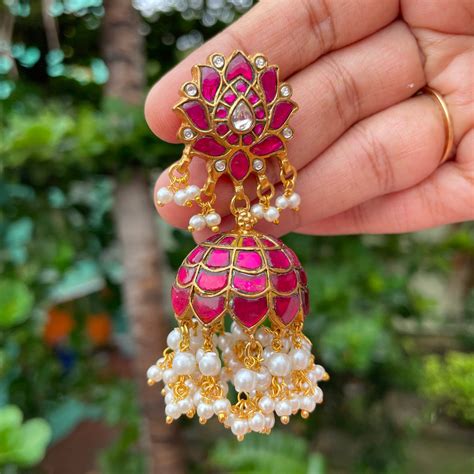 Kundan Jadau Ruby Pink Tamara Jumkha – Nakshatra Chennai