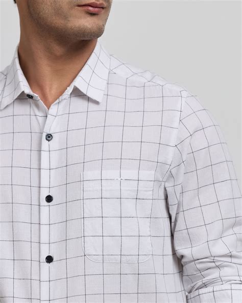 Buy White Cotton Linen Check Slim Fit Casual Shirt Online at Muftijeans