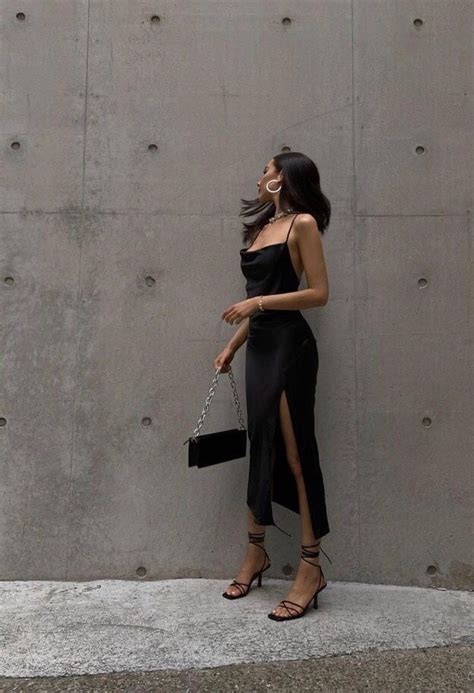 Black Calf Length Slit Satin Dress – Modern Dress for Women – LabelbyAnuja