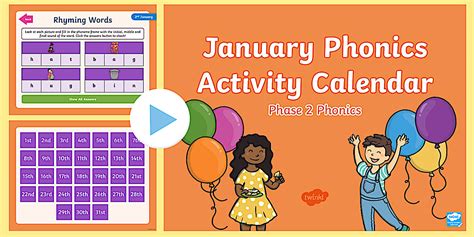 Phase 2 January Phonics Activity Calendar PowerPoint