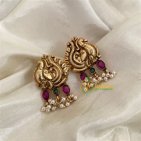 Antique Gold Look Alike Peacock Studs -G9173 – vrikshamindia