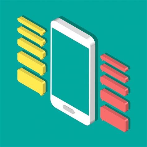 Smartphone isométrique avec des boîtes de dialogue vides. Bulles de ...