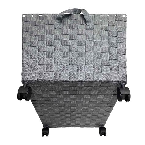 Woven Band Laundry Basket with Wheels, Light Grey
