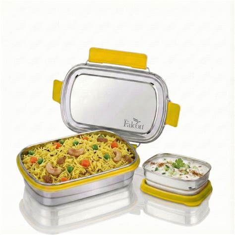 PddFalcon Stainless Steel Recta Aries 100% Leakproof Lunch Box Yellow
