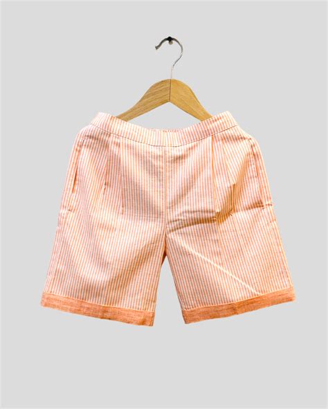 Earthytweens Orange Striped Pleated Shorts