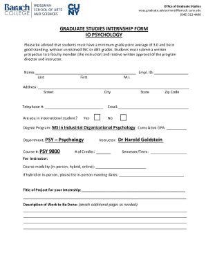 Fillable Online graduate studies internship form io psychology Fax ...