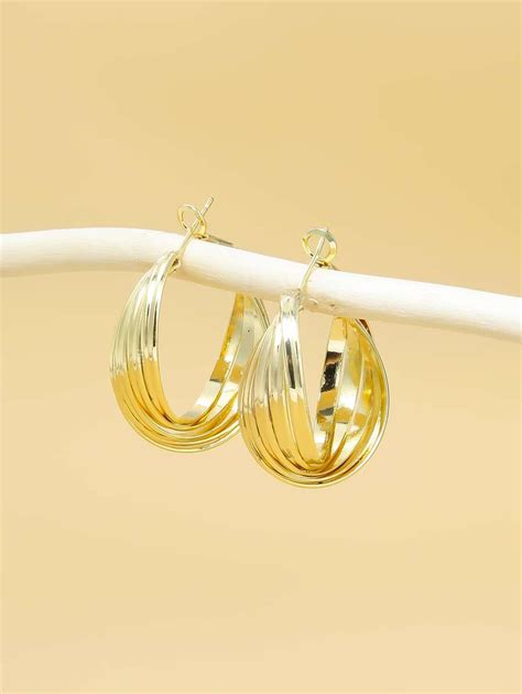 1 Pair Fashionable Minimalist Metal C-Shape Hoop Earrings For Women ...