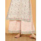 White Pink Hand Block Printed Cotton Kurta with Palazzo- Set of 2