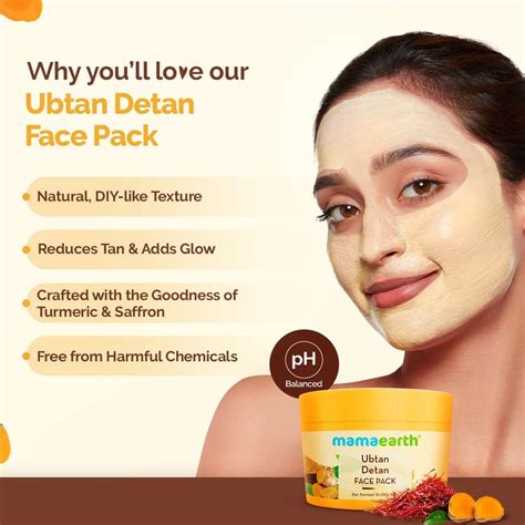 Mamaearth Ubtan Detan Face Pack with Turmeric & Natural Saffron for ...