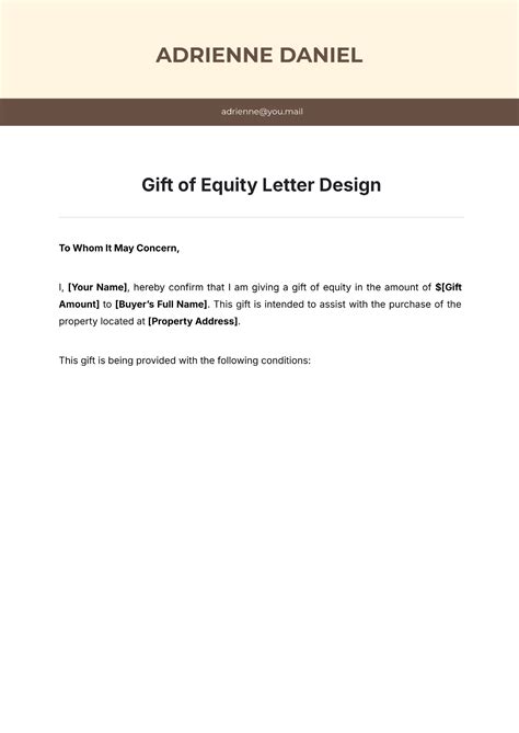 Free Gift of Equity Letter Design Template to Edit Online