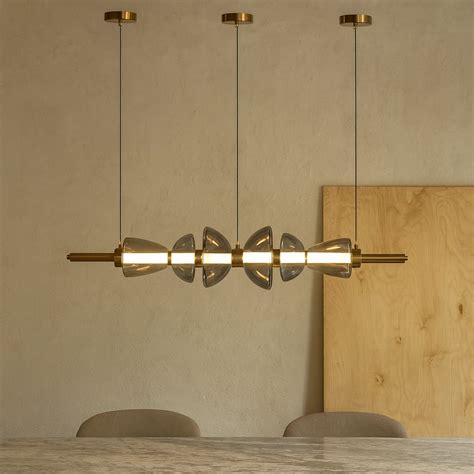 HDC Modern Gold-Finish Amber/Smoke Linear Glass Pendant Light for Dini