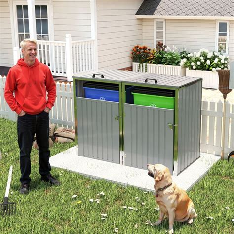 Boyel Living Garbage Bin Shed Stores 2 Trash Cans Metal Outdoor Bin ...