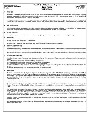 Fillable Online Weekly Coal Monitoring Report Coke Plants Fax Email ...