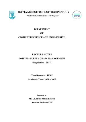 SCM UNIT 1 - JEPPIAAR INSTITUTE OF TECHNOLOGY “Self-Belief | Self ...