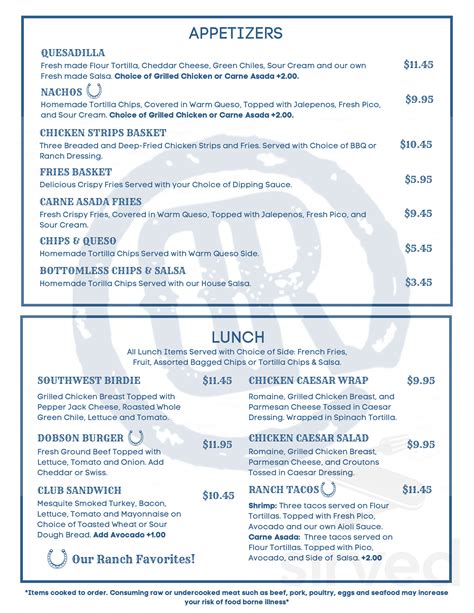 Dobson Ranch Golf Course menu in Mesa, Arizona, USA