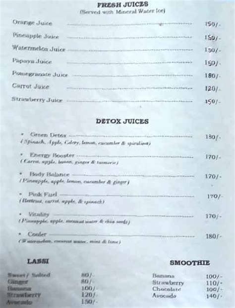 Menu at Bougainvillea Patnem, Canacona, S.No.36/15