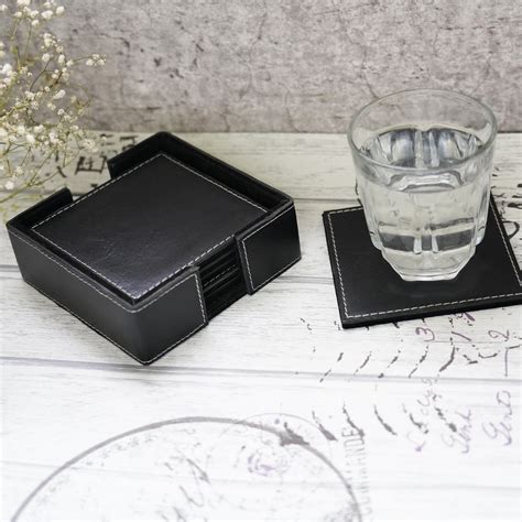 Leather Tea Coasters || Set of 6 (Black) — DECOWORLD