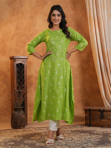 Span Green Round Neck Cotton Kurta Set – spanfashions