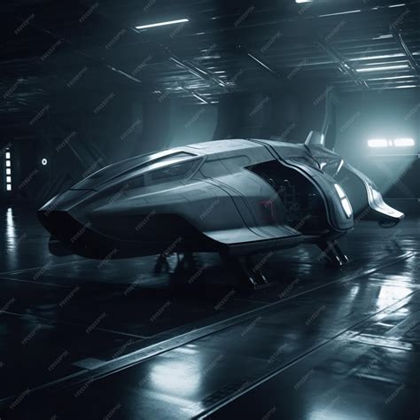 Premium AI Image | spaceship in a hangar with a light shining on the ...