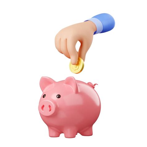 3d render hand put golden coin into piggy bank | Free Photo