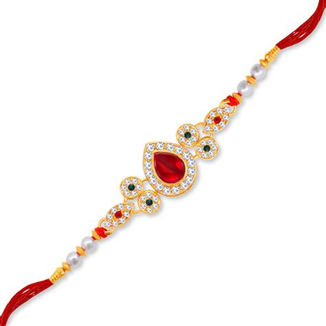 Sukkhi Amazing Gold Plated Pear Rakhi with Roli Chawal and Raksha Band ...