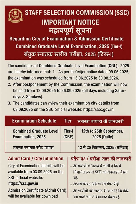 Admit card - SSC - Combined Graduate Level Examination- 2025