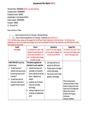 Fillable Online Improvement Plan Matrix SAMPLE Fax Email Print - pdfFiller