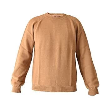 Alpaca Basics Men's Handmade 100% Alpaca Wool Crew Neck Sweater (Tan ...