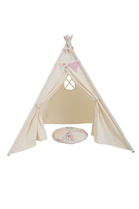 Cream, pretend play tee pee with matching bunting and cushion ...