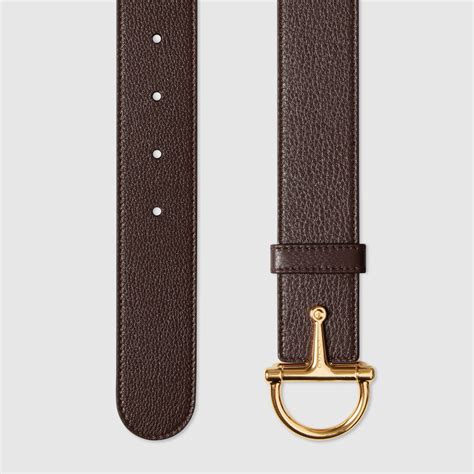 Belt with half-Horsebit buckle in dark brown grainy leather | GUCCI® US