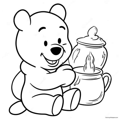 Winnie The Pooh With Honey Pot Coloring Page