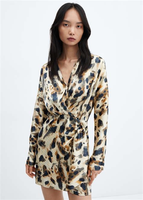 Leopard-print satin dress - Women | MANGO United Kingdom