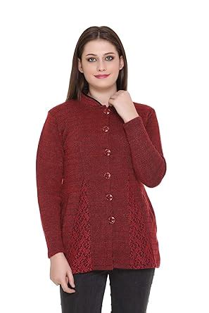 Buy PIPASA Women Woollen Buttoned Collar Neck Printed Party Winter Wear ...