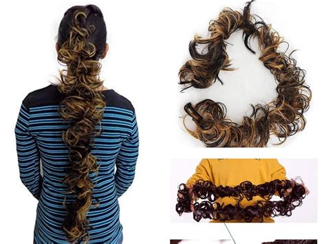 Samyak Golden Highlighted Messy Funky Braided Frill Bun Hair Extensions ...