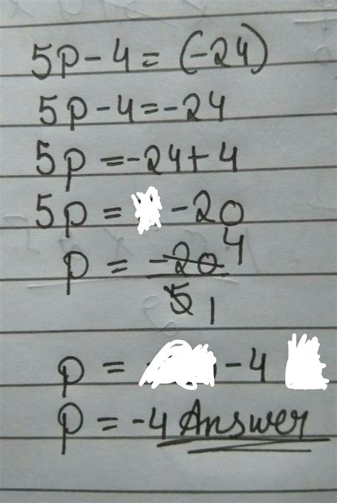 5p - 4 = (-24) : Solve the equation. - Brainly.in