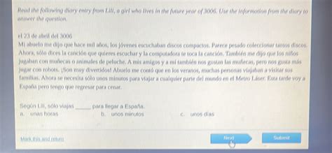 Solved: Read the following diary entry from Lili, a girl who lives in ...
