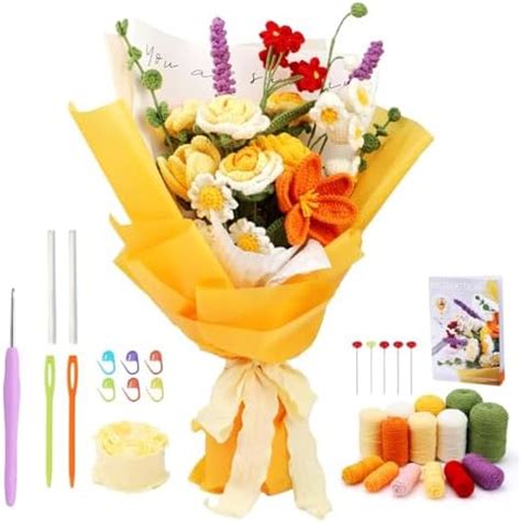 PATPAT Cotton Diy Crochet Kit Diy Flower Bouquet Material Kit Rose ...