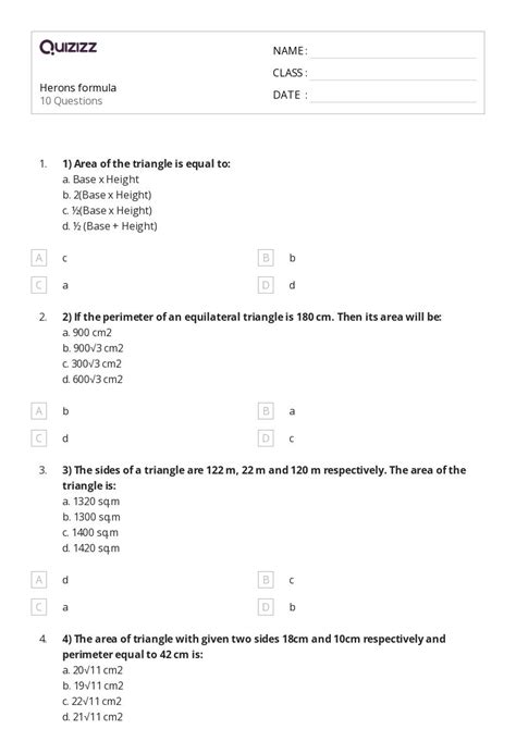 50+ herons formula worksheets for 9th Class on Quizizz | Free & Printable