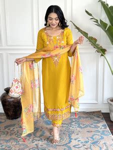 sarvatit Embroidered, Floral Print Kurta, Trouser/Pant & Dupatta Set ...