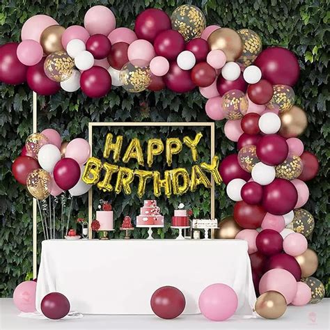 Hemito 49 Pcs Burgundy Pink Balloons Birthday Decoration kit Combo ...