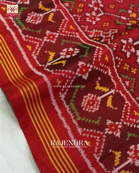 Traditional Navratna Bhat Red Semi Double Ikat Rajkot Patola Saree ...