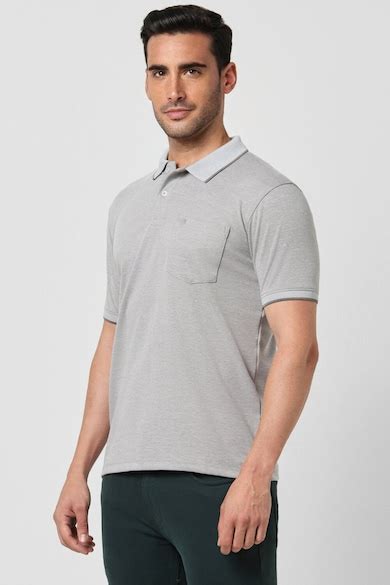 Peter England Polo T-Shirts, Men Grey Solid Polo Neck Polo T-Shirts for ...