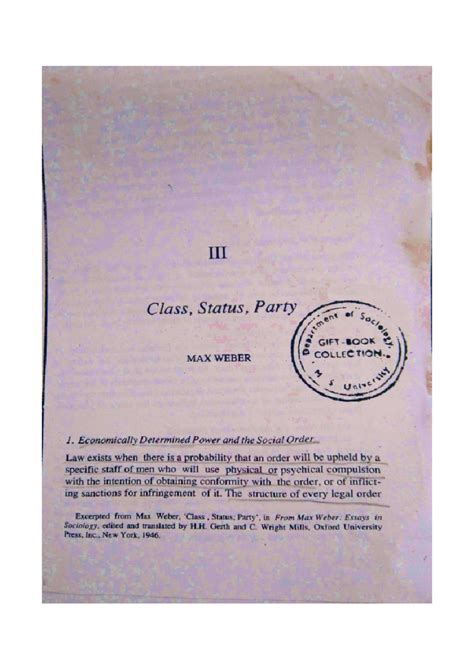 Class, Status and Party by Max Weber - Class, Status, Party MAX WEBER ...