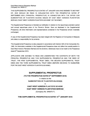East West Horizon Plantation Berhad Prospectus - Fill Online, Printable ...