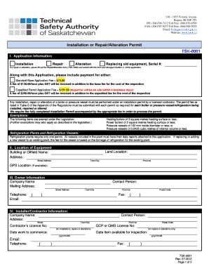 Fillable Online TSK-0001 Installation or Repair/Alteration Permit Fax ...